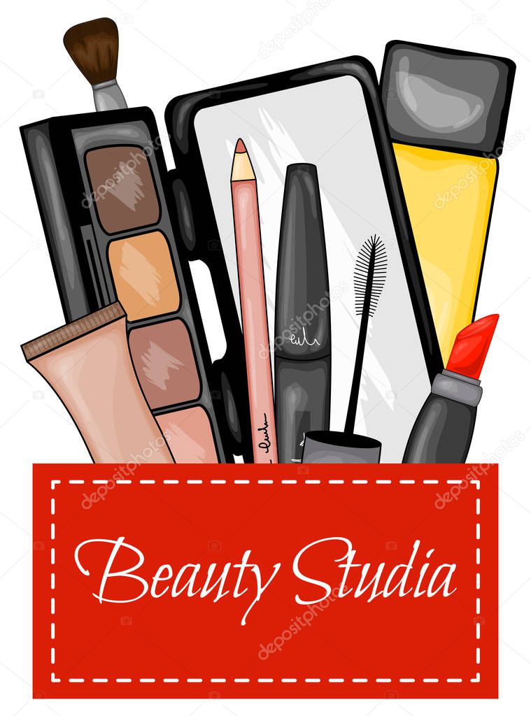 Set of cosmetics for visage. Cartoon style. Vector illustration.