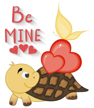 Kaplumbağalı sevgililer günü kartı. Çizgi film tarzı. Vektör illüstrasyonu.