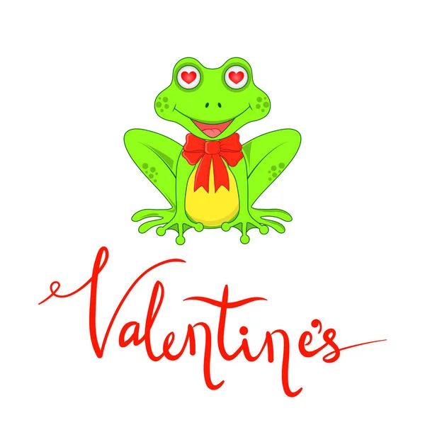 Postal el día de San Valentín con ranas y letras — Vector de stock