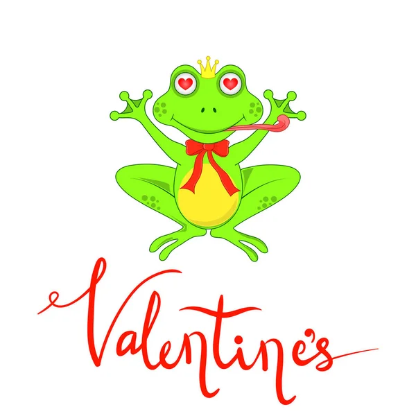 Postal el día de San Valentín con ranas y letras — Vector de stock