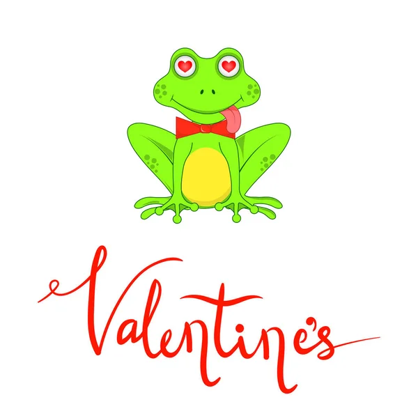 Postal el día de San Valentín con ranas y letras — Vector de stock