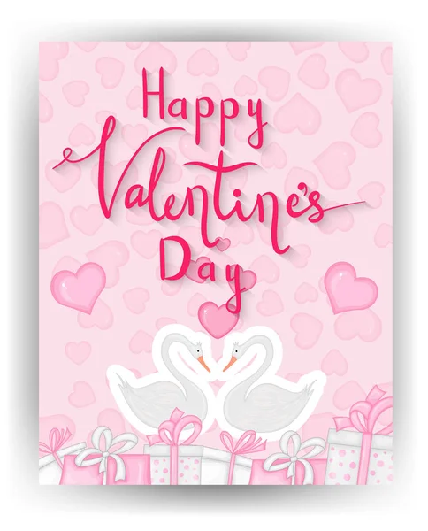 Valentijnskaart met schattige zwanen. Cartoon stijl. Vectorillustratie. — Stockvector
