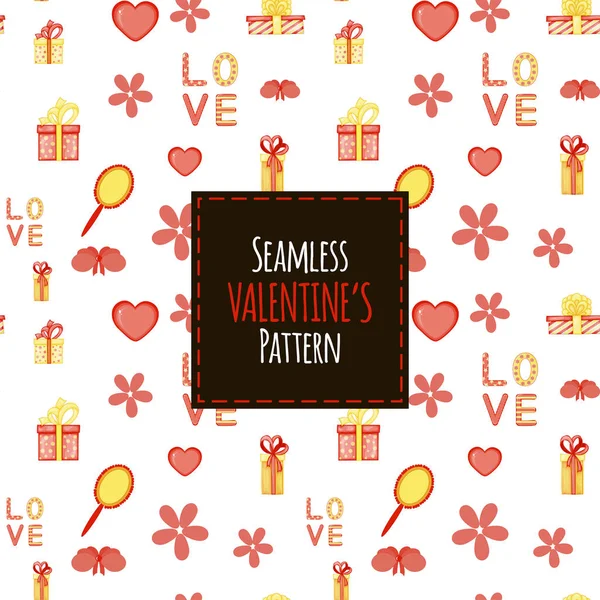 Valentine's Day seamless pattern. Cartoon style. Vector illustration. — 스톡 벡터