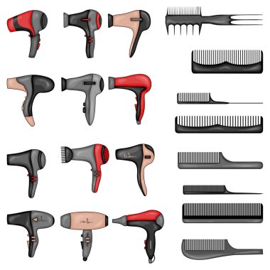 Saç şekillendirme aletleri. Çizgi film tarzı. Vektör illüstrasyonu.