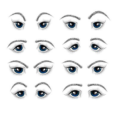 Kadın gözleri, kirpikleri ve kaşları olan bir resim. Makyaj Bakış