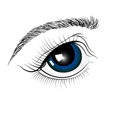 Mavi gözler elle boyanır. Izolirovannoi resmi