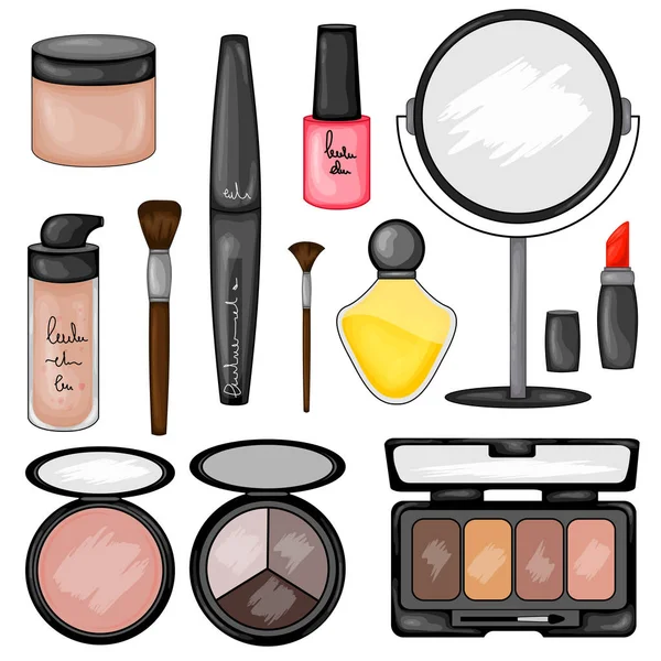 Conjunto de cosméticos de maquillaje. Estilo de dibujos animados. Ilustración vectorial . — Vector de stock