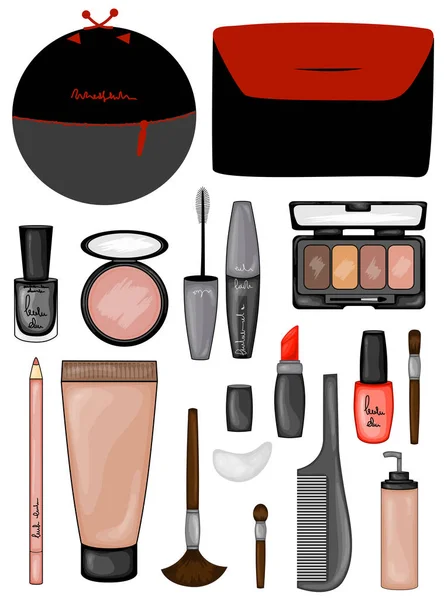 Conjunto de cosméticos de maquillaje. Estilo de dibujos animados. Ilustración vectorial . — Vector de stock