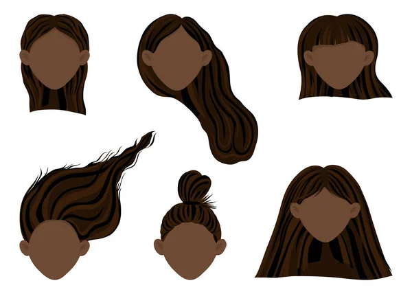 造物主，深色皮肤的女性头颅，发型不同。 卡通风格。 矢量说明. — 图库矢量图片