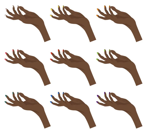 Conjunto de manos femeninas de piel oscura para el constructor. Estilo de dibujos animados. Ilustración vectorial . — Vector de stock