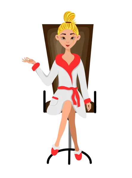 Femme beauté assise sur une chaise dans un salon de beauté. Cartoon style. Illustration vectorielle . — Image vectorielle