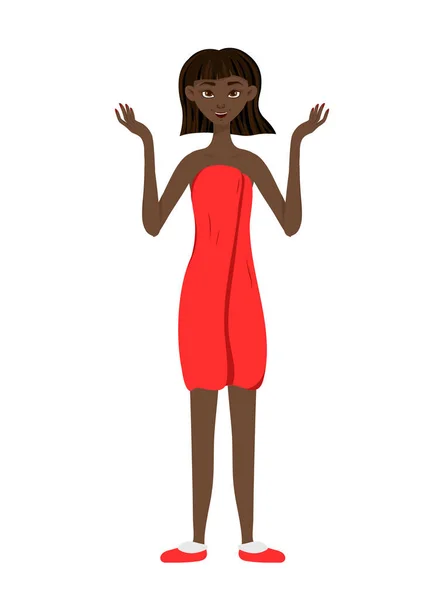 En vacker afrikansk kvinna sträcker ut sina händer. Tecknad stil. Vektorillustration. — Stock vektor