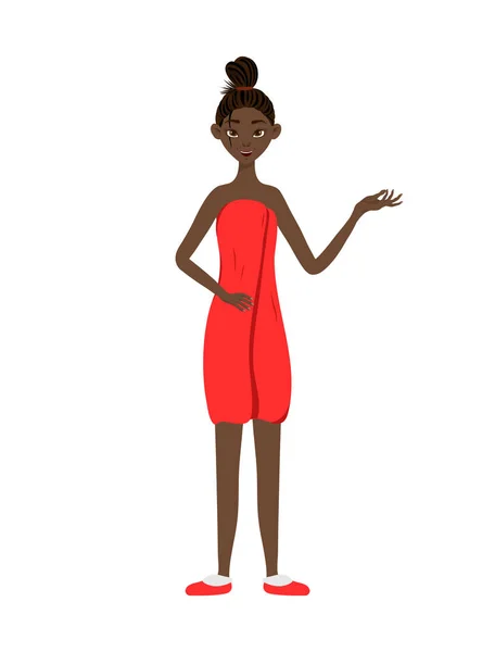 Beauté femme africaine debout dans un peignoir. Cartoon style. Illustration vectorielle . — Image vectorielle