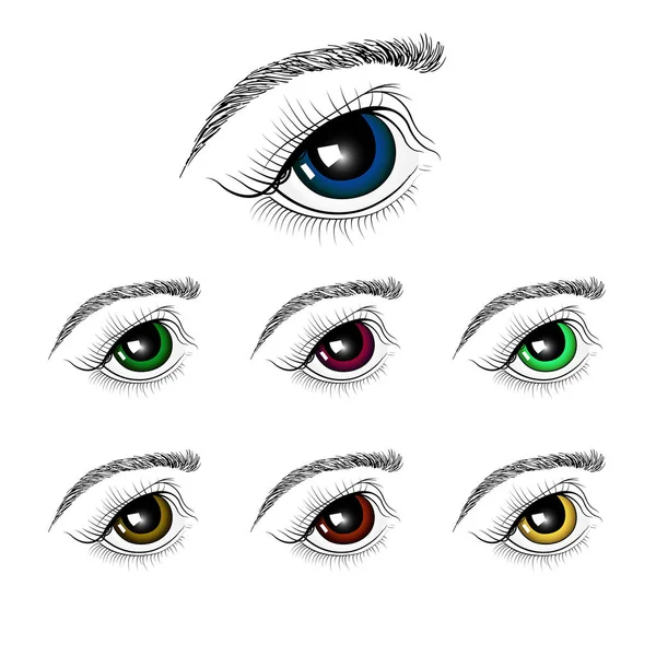 Különböző színű szemek. Fehér alapon elszigetelve — Stock Vector