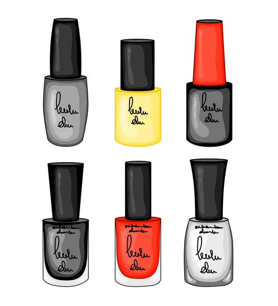 Schoonheidsillustratie met set nagellak. Cartoon stijl. Vector. — Stockvector