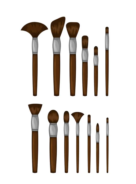 Beauty illustration with set of cosmetic brushes. Cartoon style. Vector. — 스톡 벡터