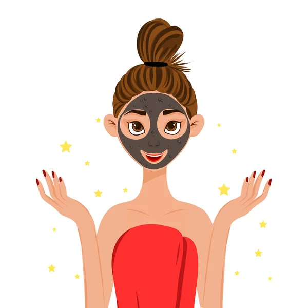 Belleza cara femenina con máscara cosmética. Estilo de dibujos animados. Ilustración vectorial . — Vector de stock