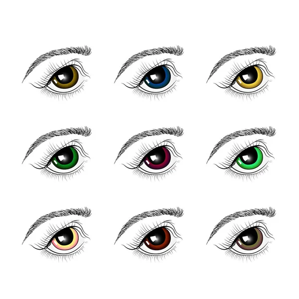 Ensemble d'yeux de différentes couleurs. Isolé sur fond blanc — Image vectorielle