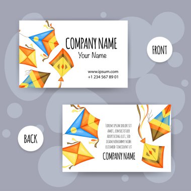 Uçurtmalı yaz kartviziti. Çizgi film tarzı. Vektör illüstrasyonu.