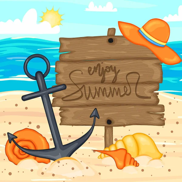 Yazlık eşyalarla dolu bir geçmiş. Çizgi film tarzı. Vektör illüstrasyonu.