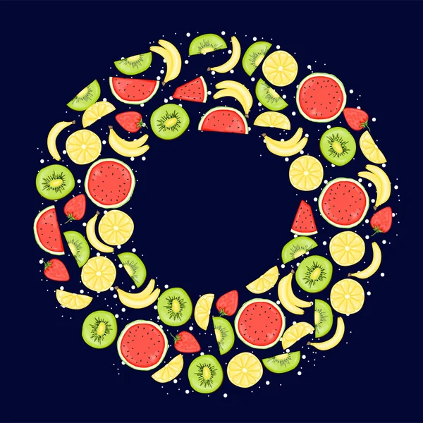 Cadre d'été avec fruits. Cartoon style. Illustration vectorielle . — Image vectorielle