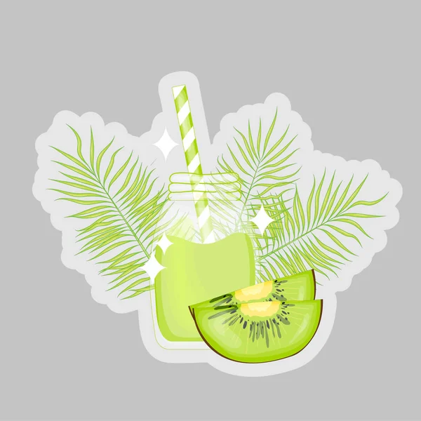 Un verre avec une boisson kiwi fraîche. Cartoon style. Illustration vectorielle . — Image vectorielle