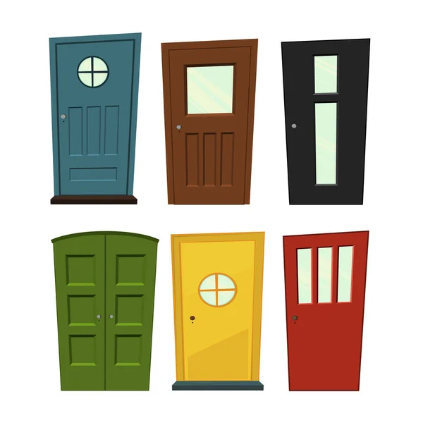 Set de puertas sobre fondo blanco para construcción y diseño. Estilo de dibujos animados. Ilustración vectorial. — Archivo Imágenes Vectoriales