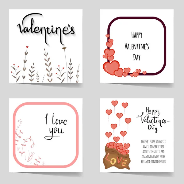 Valentine's Day set of templates. Cartoon style. Vector illustration. — 스톡 벡터