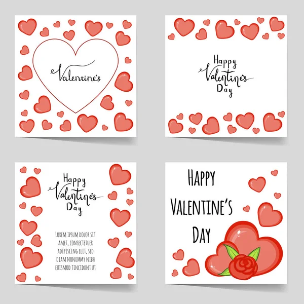 Valentine's Day template with hearts. Cartoon style. Vector illustration. — Stock Vector