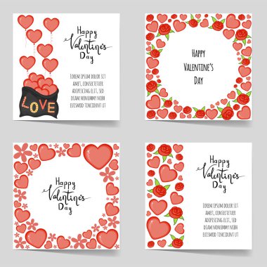Sevgililer Günü şablonları. Çizgi film tarzı. Vektör illüstrasyonu.
