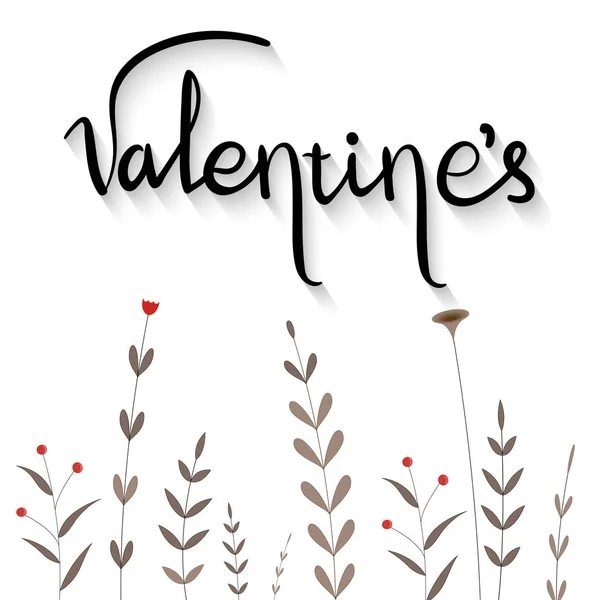 Plantilla de San Valentín con plantas. Estilo de dibujos animados. Ilustración vectorial . — Vector de stock