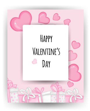 Tavşanlı ve hediyeli Sevgililer Günü kartı. Çizgi film tarzı. Vektör illüstrasyonu.