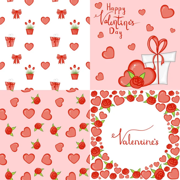 День Святого Валентина набор с открыткой, шаблон и шаблон. Карикатурный стиль. Векторная иллюстрация . — стоковый вектор