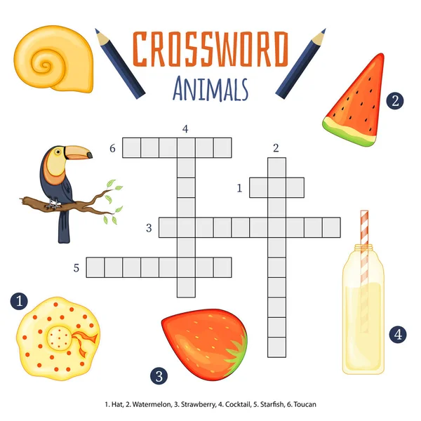 ベクトル色クロスワード、教育動物についての子供のためのゲーム — ストックベクタ