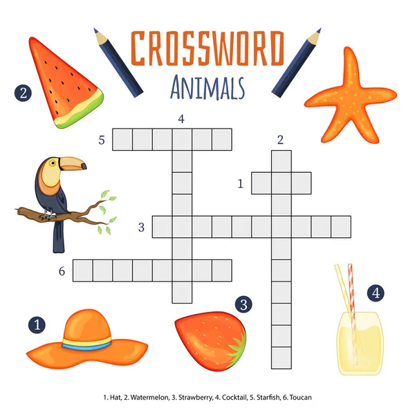 ベクトル色クロスワード、教育動物についての子供のためのゲーム — ストックベクタ