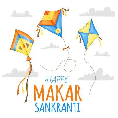 Mutlu Makar Sankranti festivali için renkli uçurtmalar.