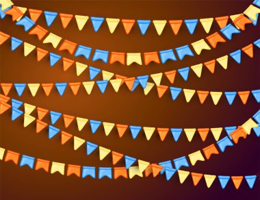 Festive background with garlands of flags. Cartoon style. Vector.