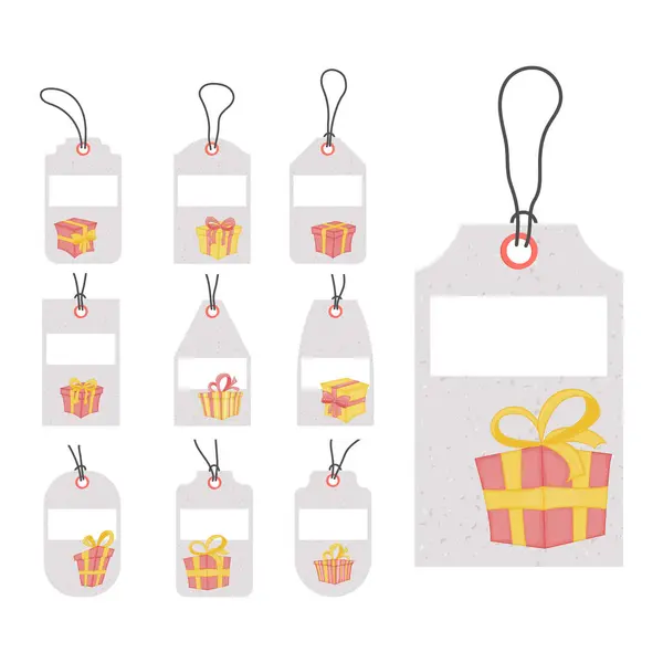 Set of product tags with gift boxes on a white background — Stock Vector