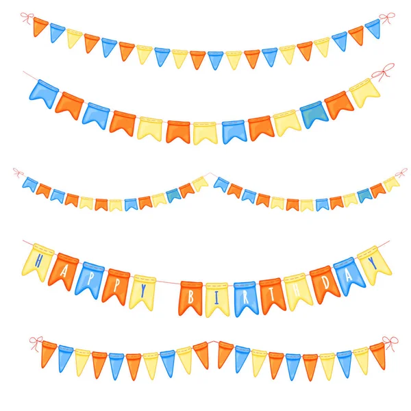 Festive background with garlands of flags. Cartoon style. Vector. — ストックベクタ