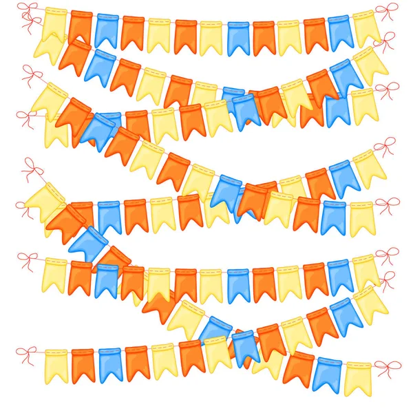 Festive background with garlands of flags. Cartoon style. Vector. — ストックベクタ