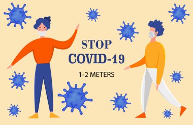 Yeni Coronavirus 2019-nCoV salgınının şablonu beyaz arka planda izole edilmiş bir grup insanla birlikte. Salgın hastalık konsepti. Vektör düz resimleme.