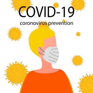 Beyaz bir arka planda izole edilmiş maskeli erkek ve kadın portreleri. Coronavirus 2019-nCoV salgını. Salgın hastalık konsepti. Vektör düz resimleme.