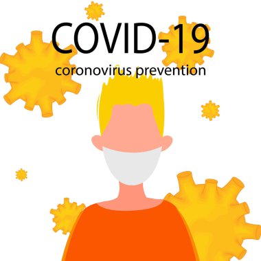 Beyaz bir arka planda izole edilmiş maskeli erkek ve kadın portreleri. Coronavirus 2019-nCoV salgını. Salgın hastalık konsepti. Vektör düz resimleme.