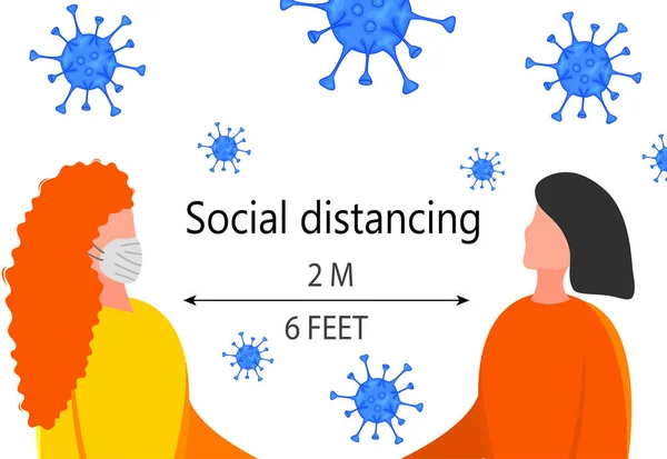 Två Meter Säkert Avstånd Mellan Människor Coronavirus 2019 Ncov Utbrott — Stock vektor