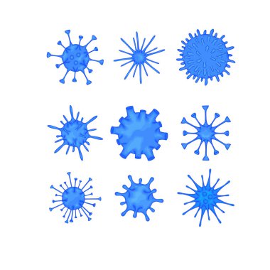 Beyaz zemin üzerinde izole edilmiş çeşitli virüs molekülleri kümesi. Coronavirus 2019-nCoV salgını. Salgın hastalık konsepti. Vektör düz resimleme.