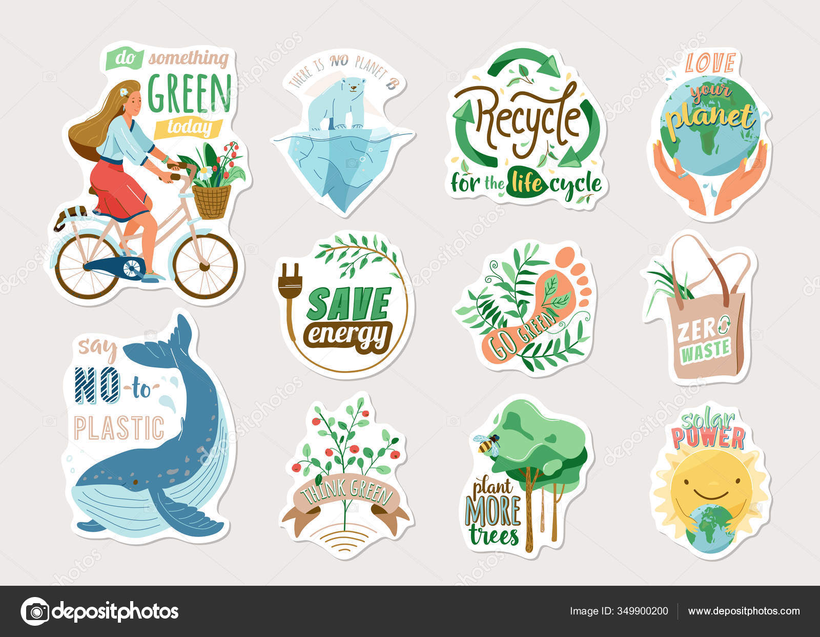 bruger boks hærge Ecology Recycle Sticker Set Environment Vector Illustration Motivational  Quote Text Stock Vector by ©tatianazaets.gmail.com #349900200