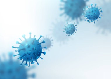 Virüs, bakteri vektör arka planı. Coronavirus alarmı. Pankart, poster veya el ilanı için açık mavi renkli mikrobiyoloji tıbbi hareket kavramı.