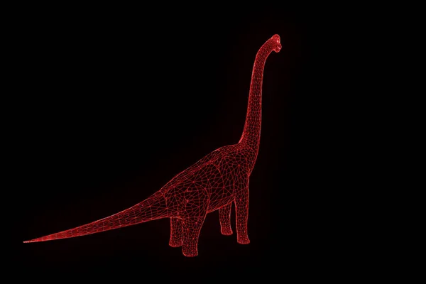 Dinosaur Brachiosaurus in Hologram Wireframe Style. Nice 3D Rendering — Stock Photo, Image