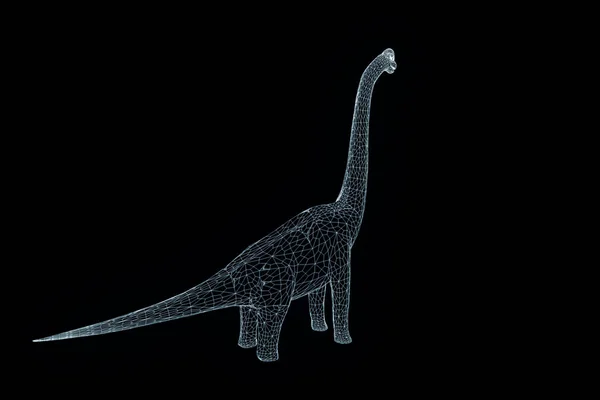 Dinosaur Brachiosaurus in Hologram Wireframe Style (en inglés). Niza 3D Rendering — Foto de Stock