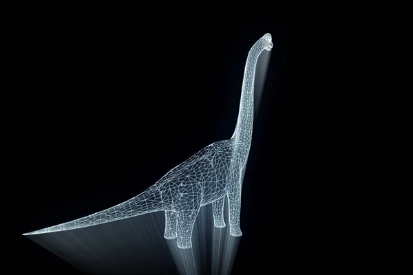 Dinosaurus Brachiosaurus in Hologram Wireframe stijl. Mooie 3D-Rendering — Stockfoto